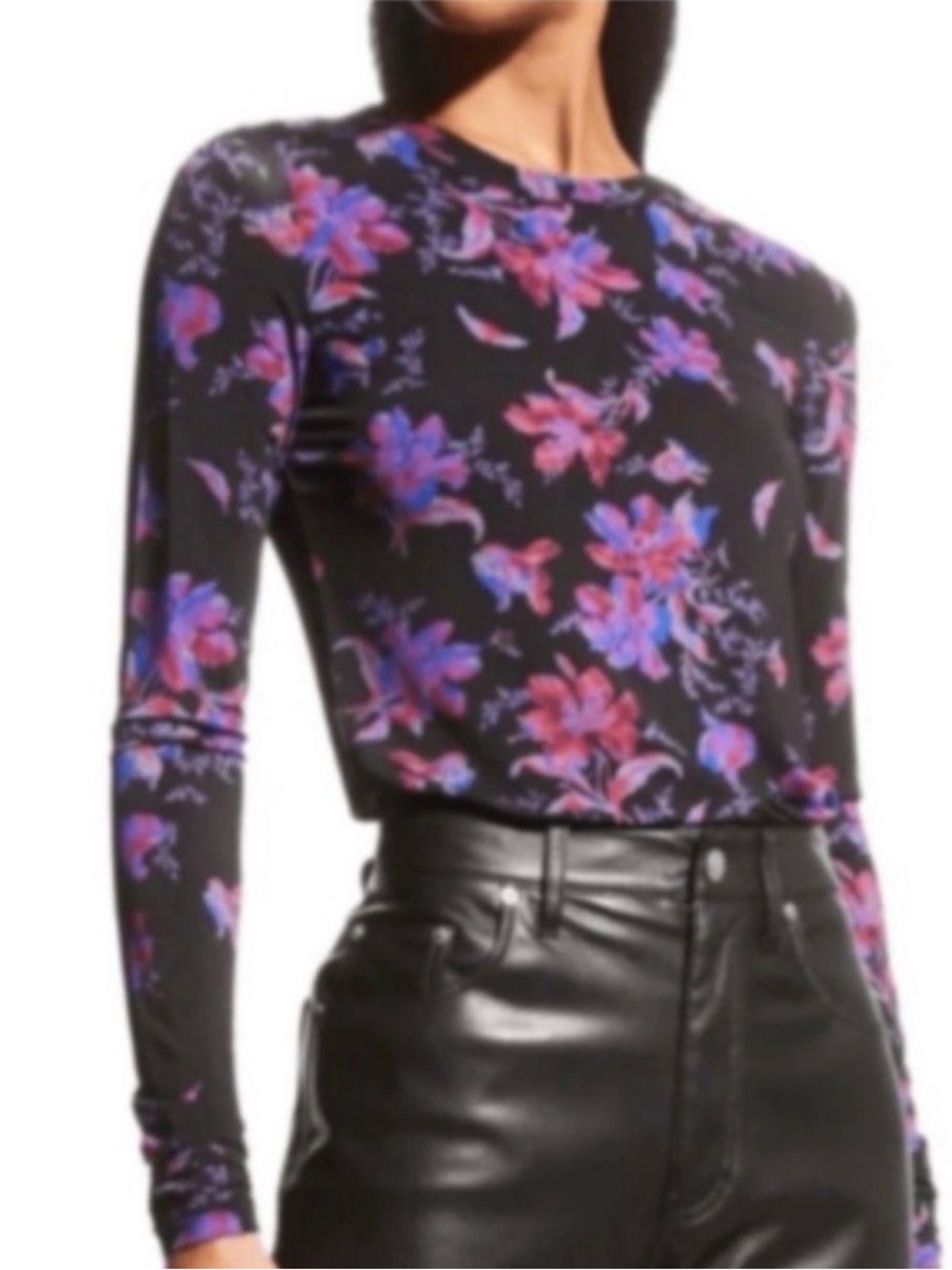 Rag & Bone Sabeen Long Sleeve Crew Neck Shirt Black Floral — Size Large